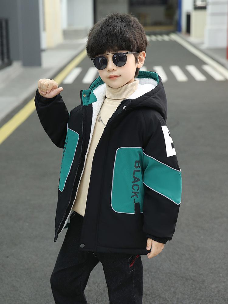 Boys' Trendy Fleece-Lined Winter Parka 2025: Thick Cotton-Blend Jacket