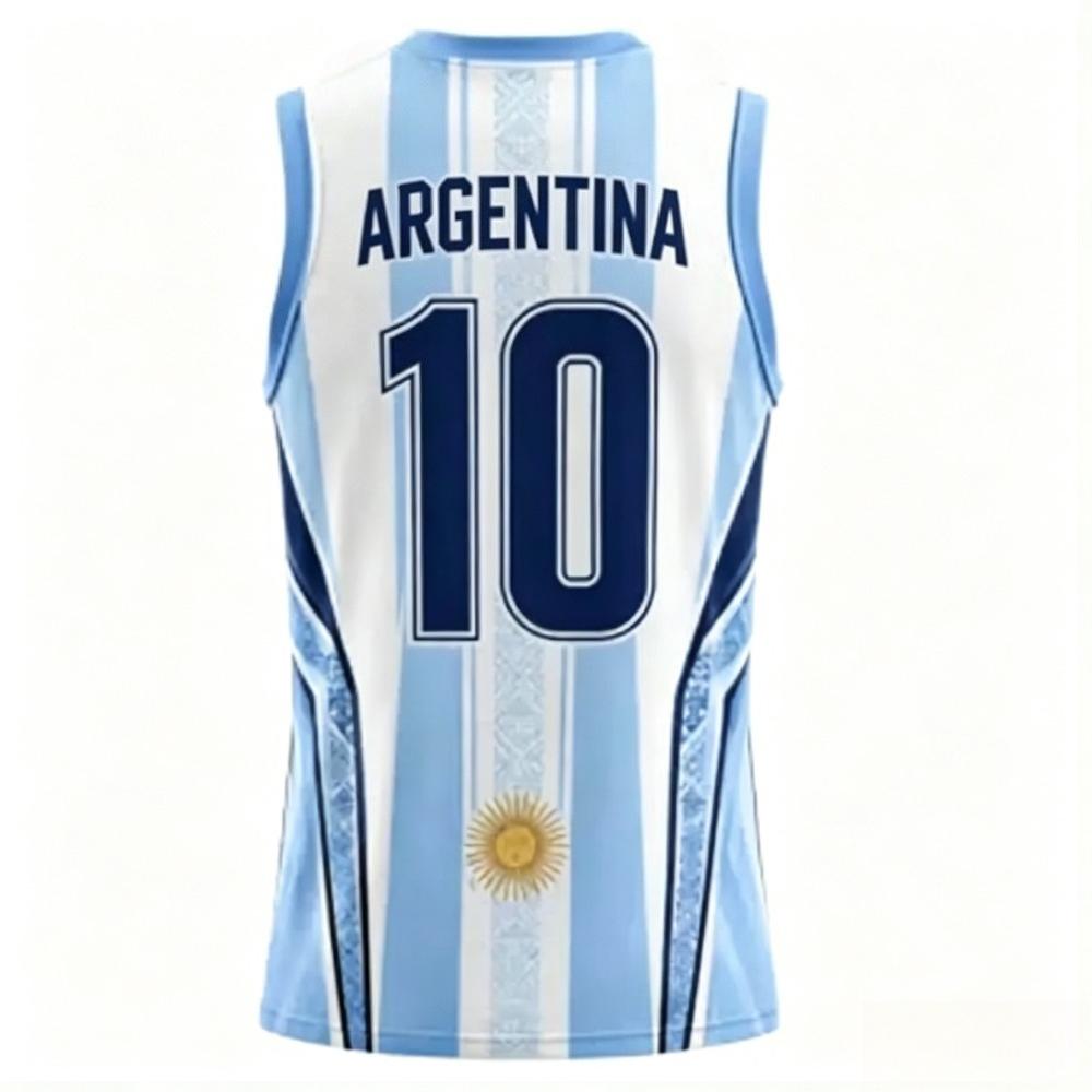 Canotta da Basket Traspirante in Rete Argentina 10, Classica Azzurro Cielo Bianco Maglia Atletica da Tifoso
