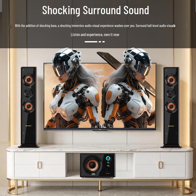 SANSUI 80C Home Bluetooth Surround Sound System with Subwoofer and KTV Mic (CN version)
