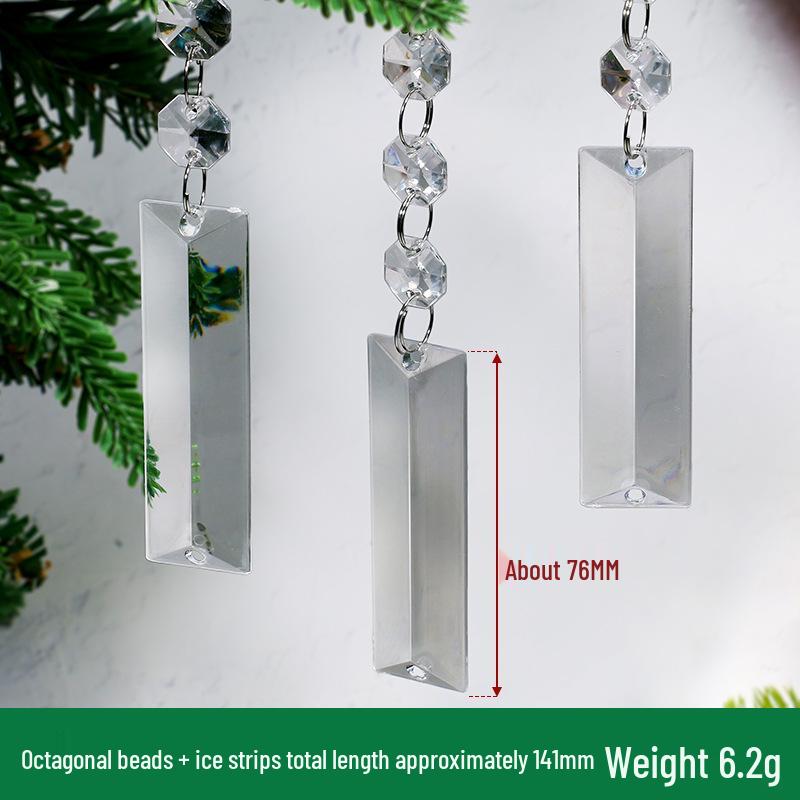 Transparent Acrylic Snowflake Ornament Set with Crystal Bead Strings for Christmas Tree Decoration