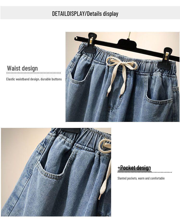 Plus Size Women's Embroidered Denim Shorts - Summer 2026, Loose Fit, Wide Hips, Thick Slimming, Wide-Leg Capri Pants