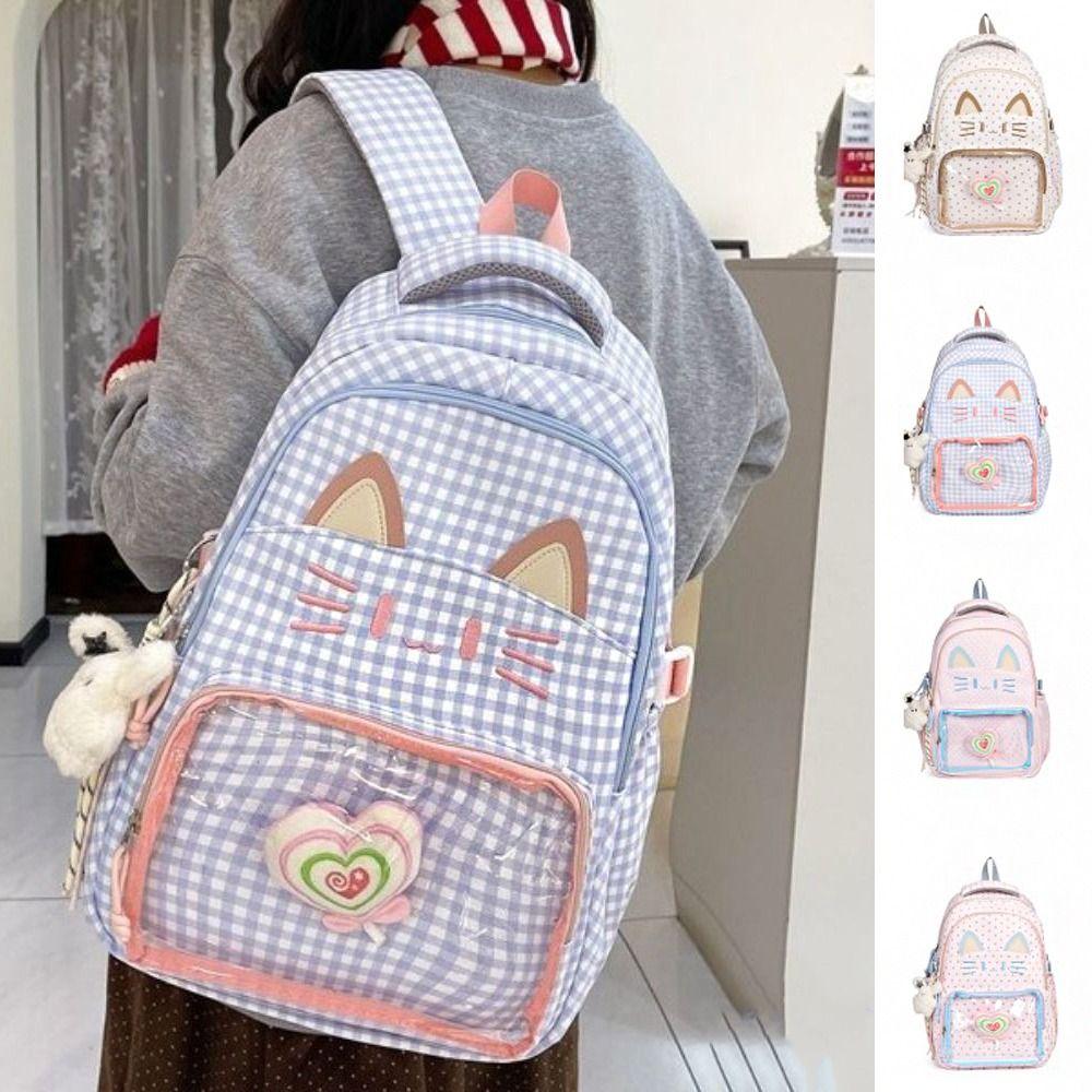 Preppy Style School Backpack Kitten Students School Bag Shoulder Bag Cartoon Cat Backpack  Outdoor