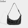 2025 Neue vielseitige Neue High-End Schwarze Einzelschultertasche Retro Falten Knödeltasche
