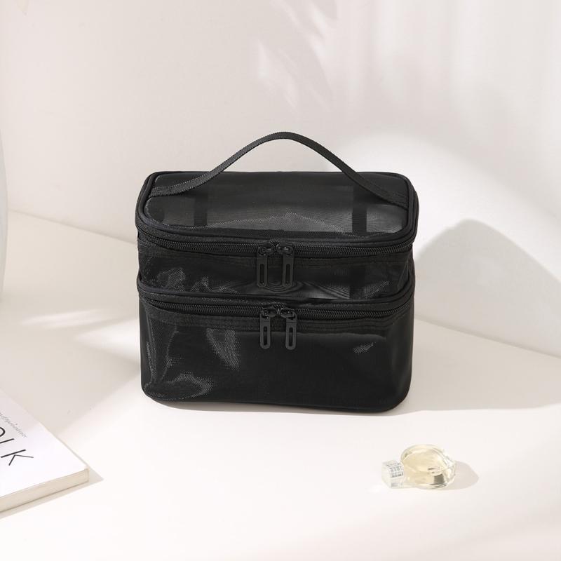 Cosmetic Bag Nylon Makeup Bag Single/Double Layer Cosmetic Bag Large Capacity Toiletry Storage Bag for Travel Portable