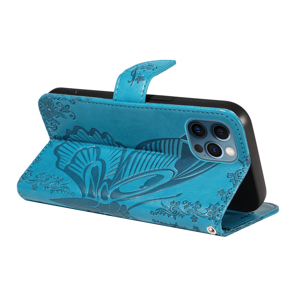 För iPhone 13 Pro Läderfodral Fjärilstryckt Ställ Plånbok Telefonskal