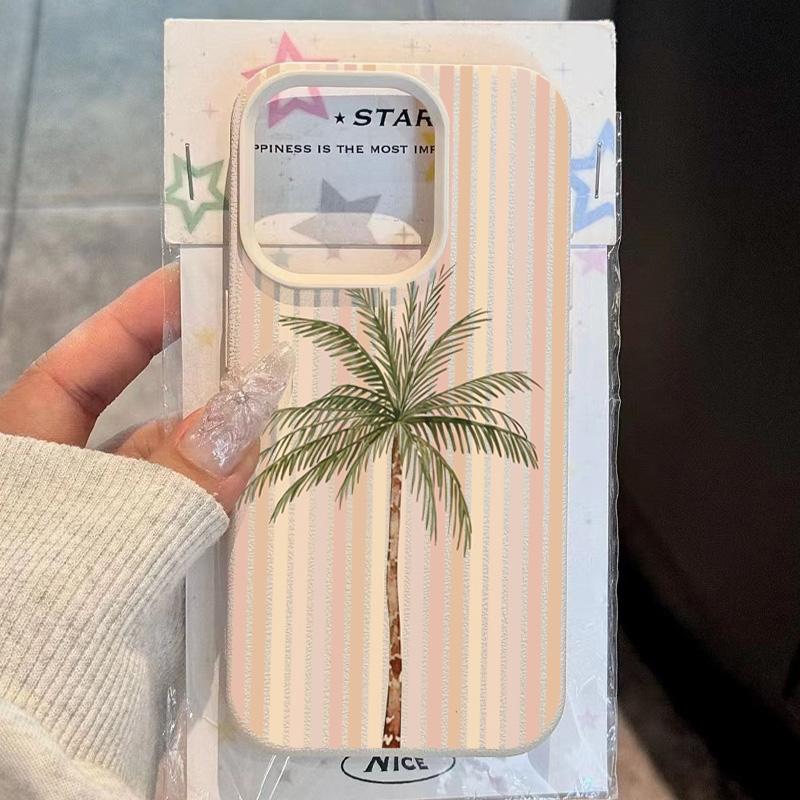 Striped Coconut Tree Pattern Phone Case For iPhone 17 Pro Max 16 15 14 Plus 13 12 11 Pro Max 16E 17 Air X XR XS Max Soft Cover