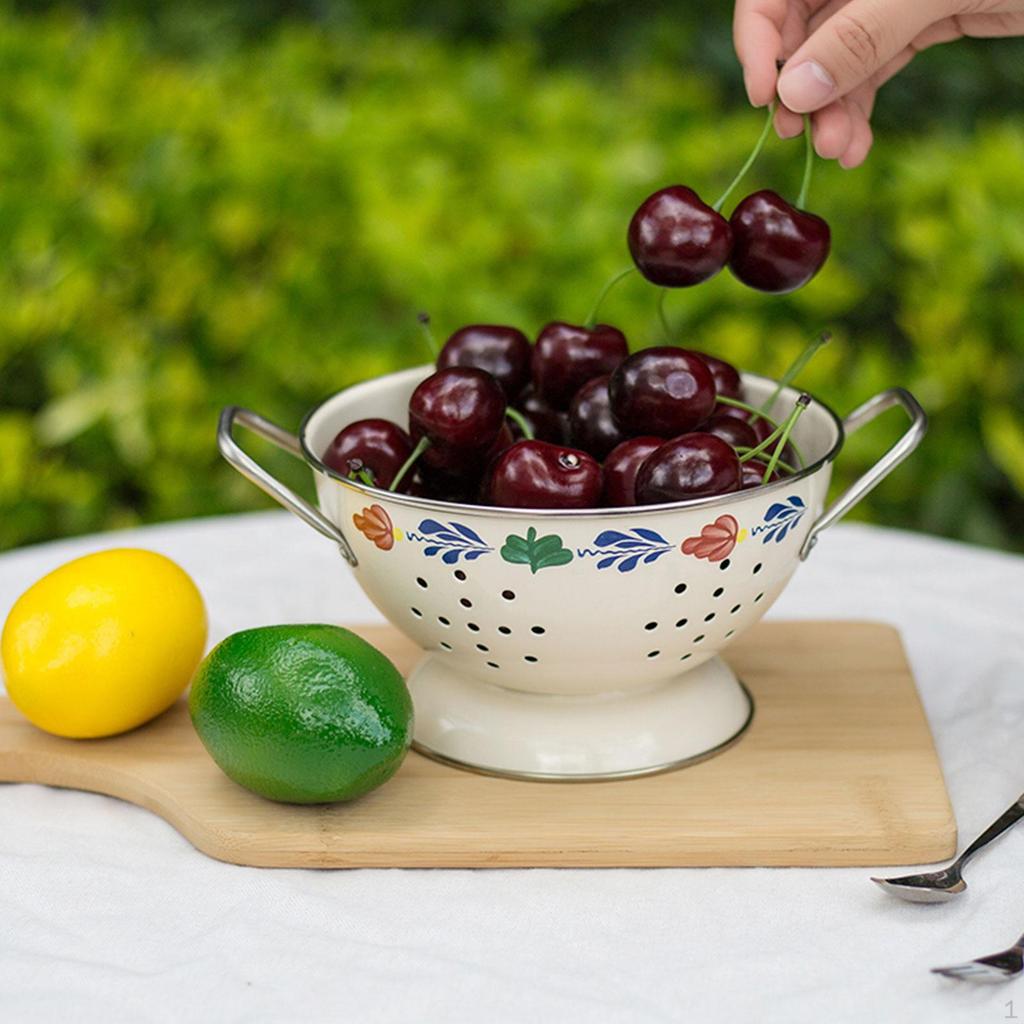Metal Colander Fruit Bowl with Drainage Decorative Smooth Handles Strainer Basket for Spaghetti
