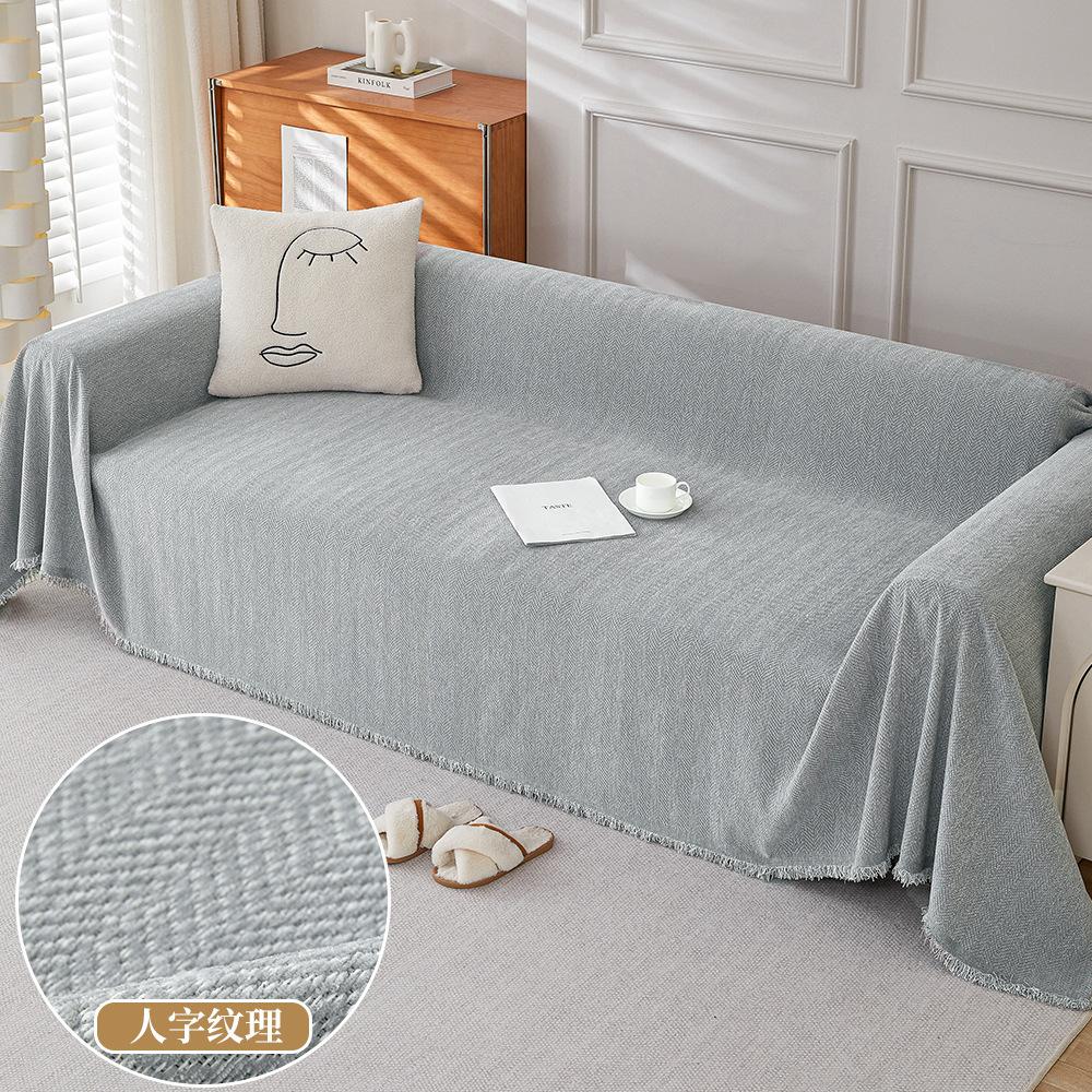 Современный простой чехол для дивана из синели с рисунком «елочка» — фото 12