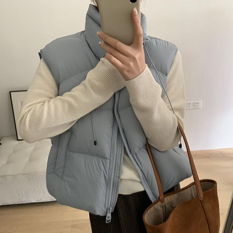 Womens Down Vest 90% White Duck Puffer Sleeveless Winter Warm Outerwear Slim Fit Stand Collar