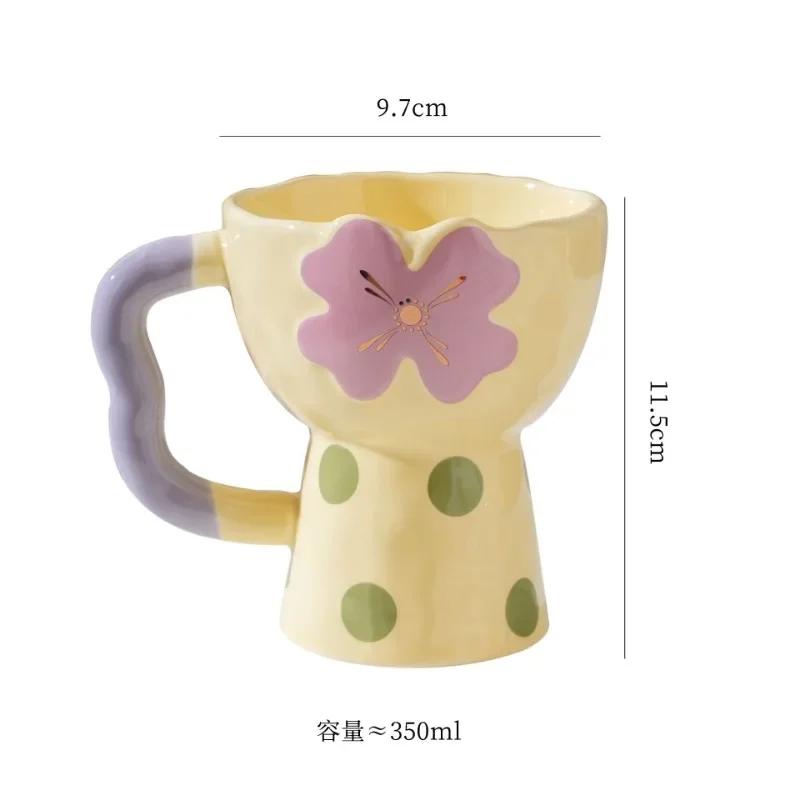 Cute Flower Patten Ceramic Bowl Ins Style Home Ice Cream Cup Dessert Cup Coffee Mug Gift for Girlfriends Home Kitchen Decor