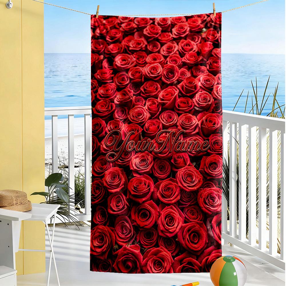 Rose Customize Your Name Beach Towel Soft Durable Quick-Dry Portable for SwimmingBeachCamping Travel Beach AccessoriesGym