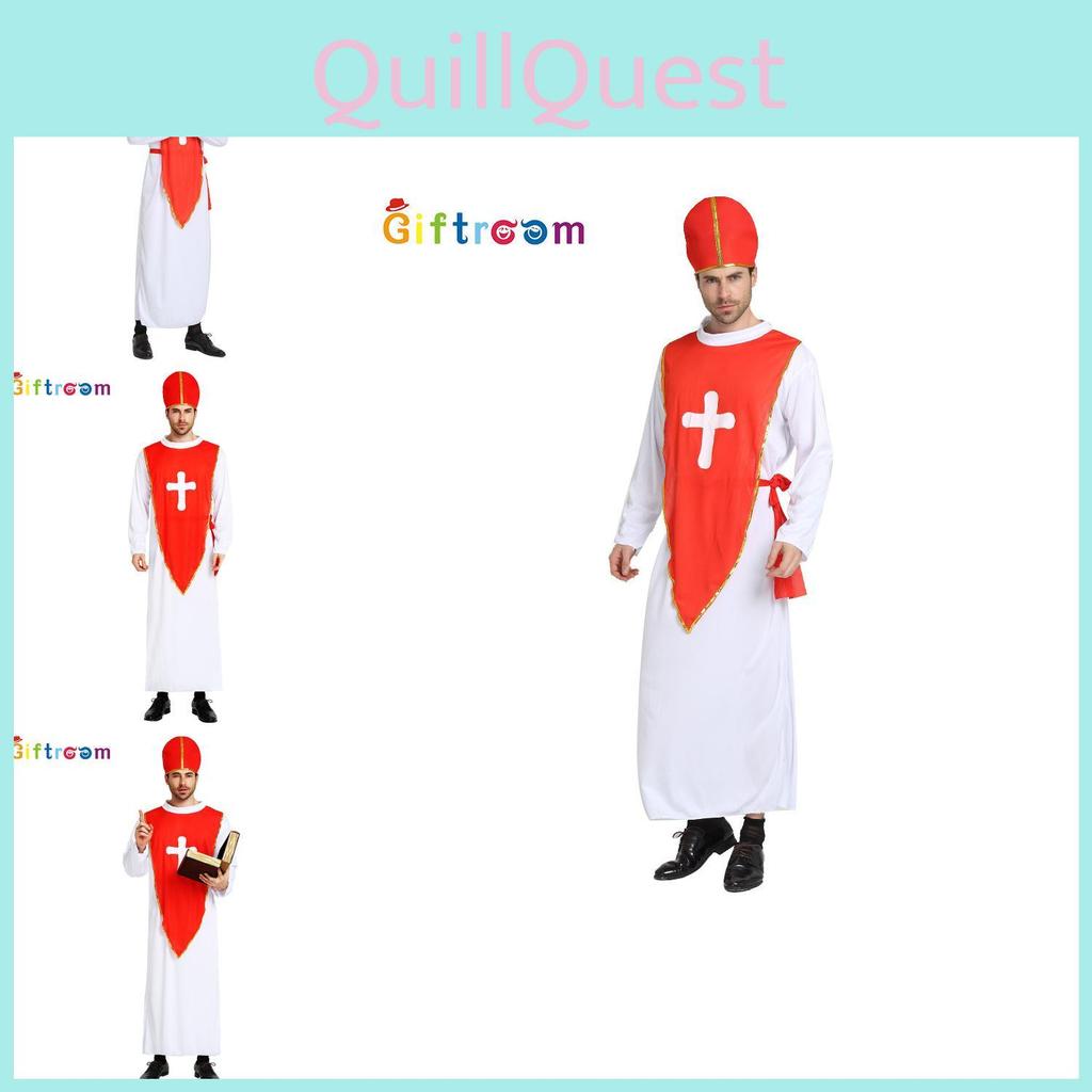 Halloween Themed Party Costume For Men Featuring Creepy Red Cross Priest Design