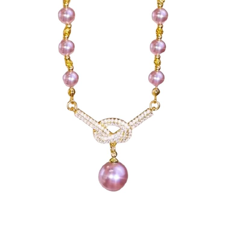 Crystal Studded Adjustable Pearls Necklace for Women Allergy Resistant Jewelry with Knot Detailing Evening Wear