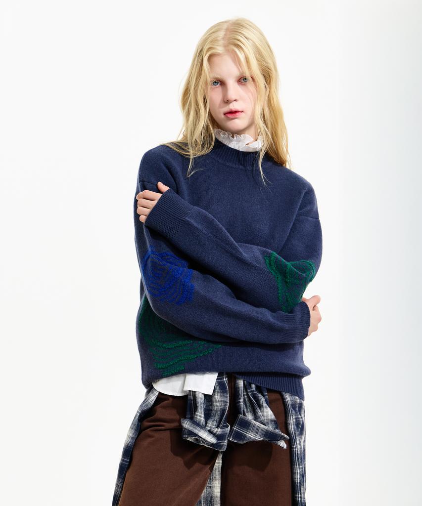 Seunoya 25Fw Wool Intarsia Mock Neck Knit