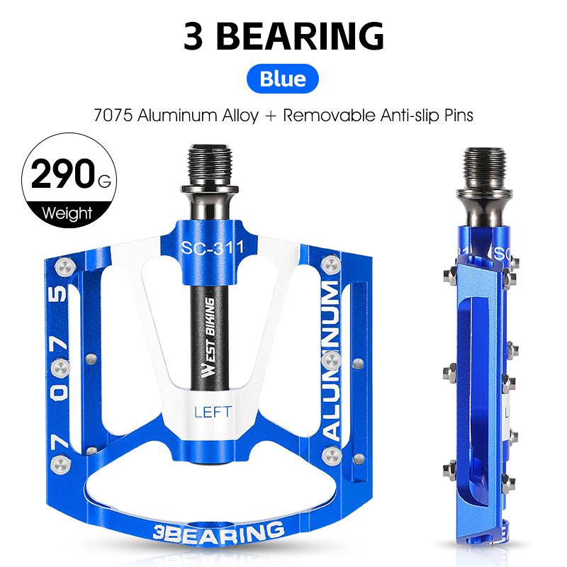 WEST BIKING Bicycle Ultralight Pedals 3 Bearings MTB 7075 Aluminum Alloy Flat Pedals Road Bike Non-Slip Colorful Cycling Pedals