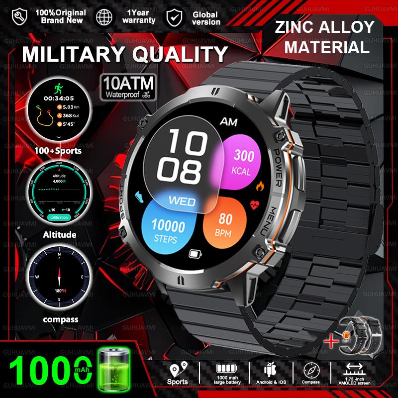 New Military 1000mAh Battery Smart Watch HD AMOLED Screen GPS track 10ATM Waterproof Compass BT Call Sports Smartwatch Men