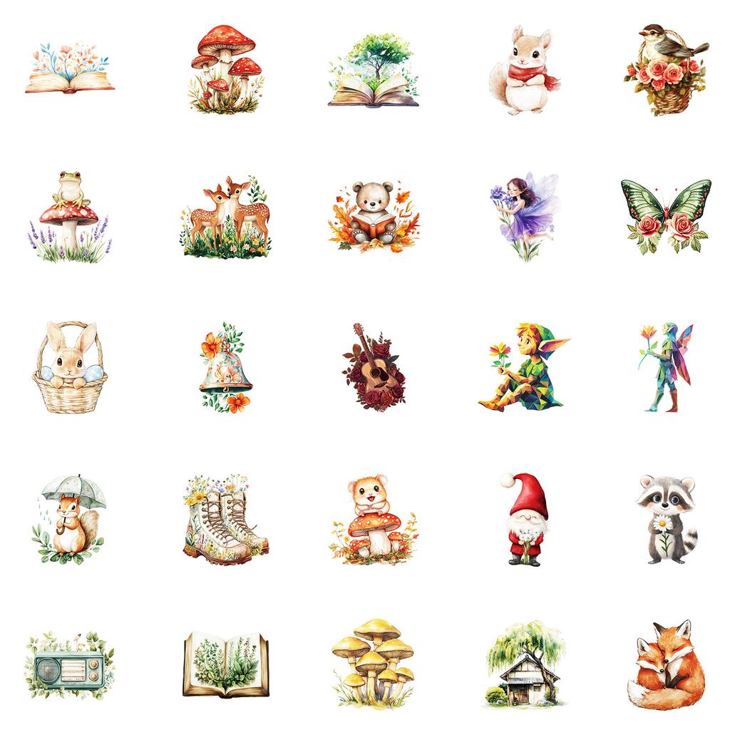 50 Pictures Ins Style Fairy Tale Forest Theme Various Waterproof Mix and Match Graffiti Stickers