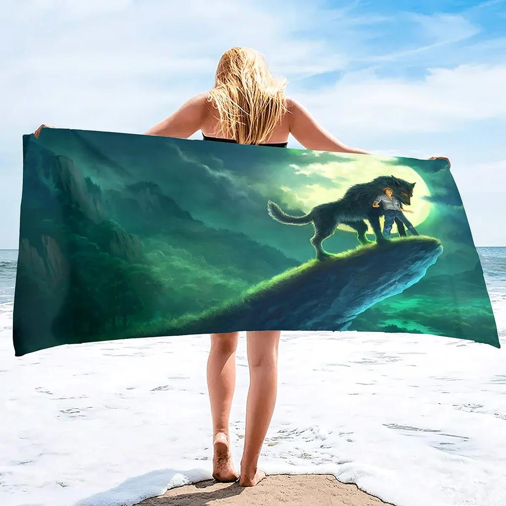 Wolf Beach Towel,Microfiber Bath Towel Gifts for Boys Kids,Funny Animals Sand Free Quick Dry Travel Towels for Men's Pool Sports