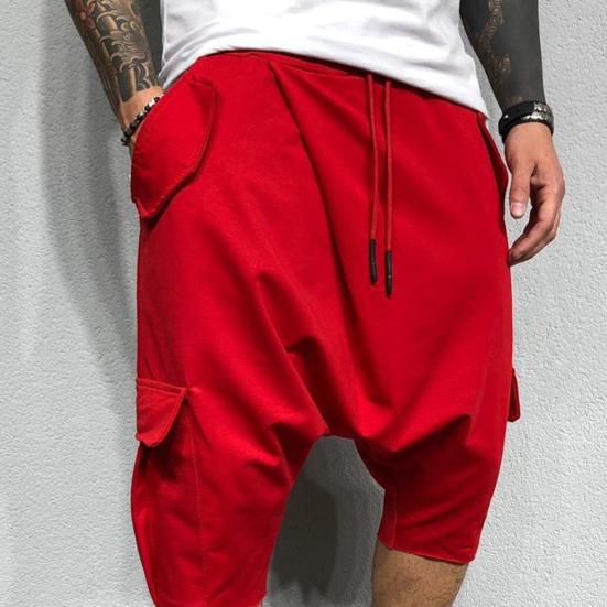 Harem Pants Adjustable Micro-elastic Soft Cotton Blend Low Crotch Cargo Trousers for Summer