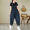 Autumn Literature and Art Large Size Loose and Thin Dark Denim Overalls Women's Harem Pants