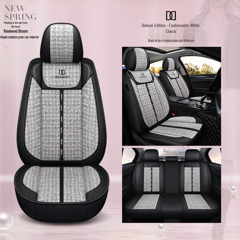 Seamless Full Coverage Linen Car Seat Cushion - Four Seasons Little Fragrant Style Cover