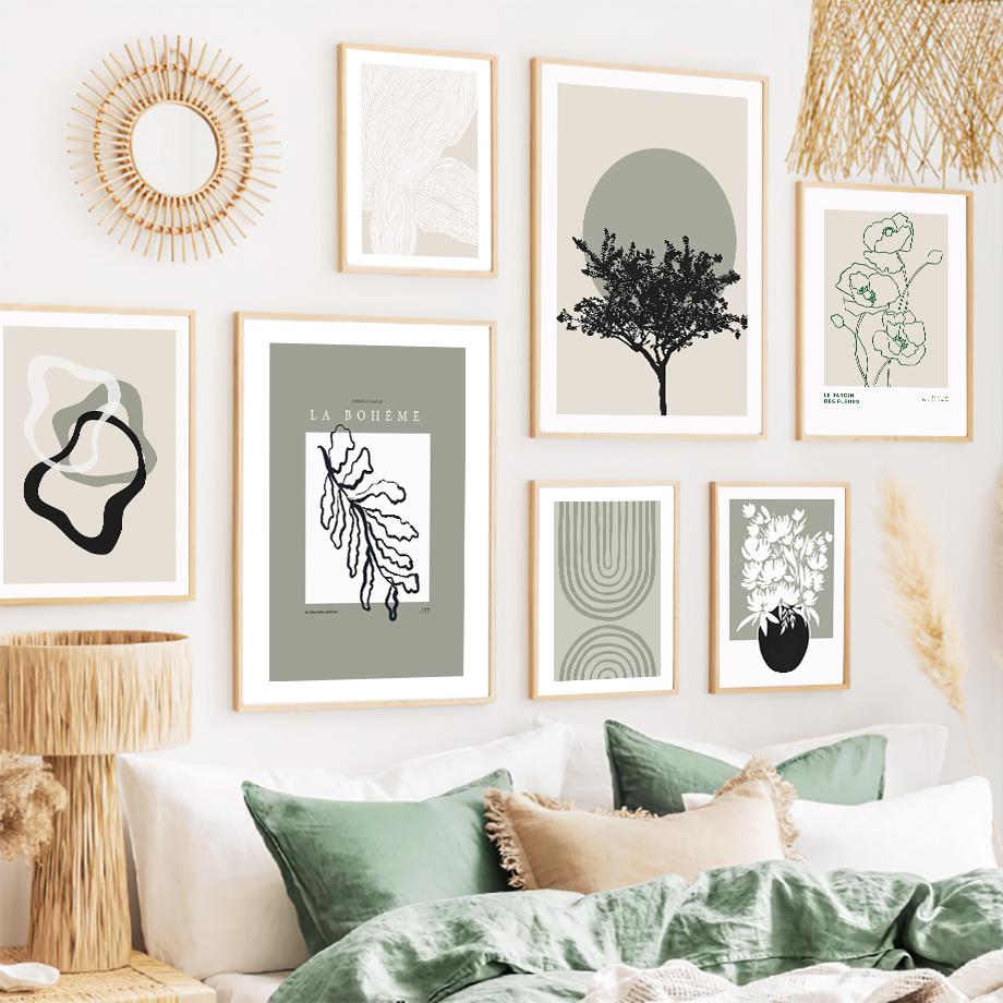 Moon Tree Leaf Geometric Curve Line Botanical Modern Posters And Prints Wall Art Canvas Painting Decor Pictures For Living Room