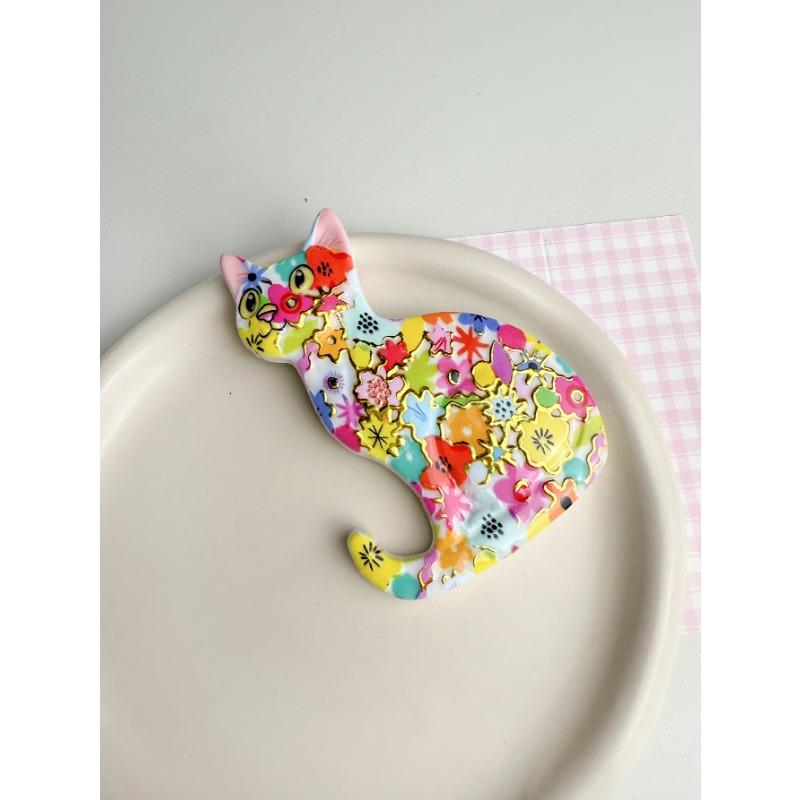 1PC Creative Colorful Cute Cat Bronzing Relief Refrigerator Magnet Dopamine Color Cute Cat Home Decoration Eye-catching Magnet