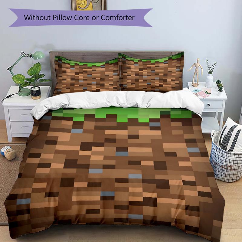 Minecraft Eksploracja Podziemi Zestaw Pościeli 3-częściowy Poszewka na Kołdrę z 2 Poszewkami na Poduszkę Domowy Prezent Urodzinowy