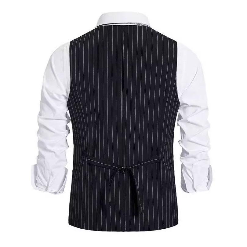 Men Suit Waistcoat Elegant Men's V-neck Striped Suit Waistcoat with Pockets for Formal Events Weddings Suit Vest