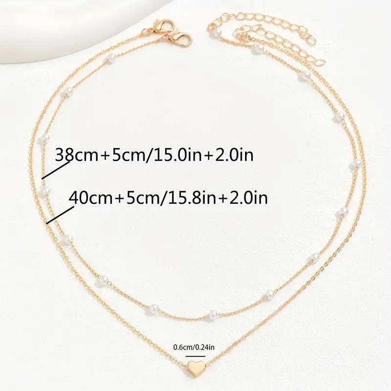 Imitation Pearl Love Pendant Necklace Clavicle Chain Women'S Vintage Double Layer Stacked Necklace