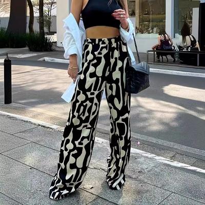 Ladies Summer New Casual Elastic High Waist Printed Long Pants