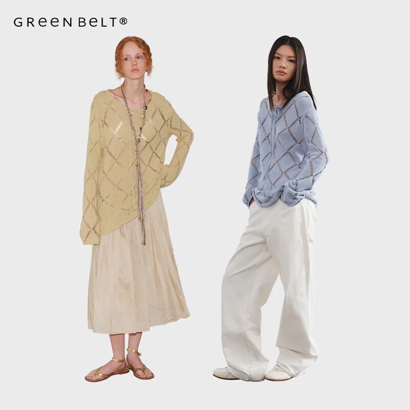 

GREEN BELT Women s Diamond Lattice Hollow-out Knit Sweater L