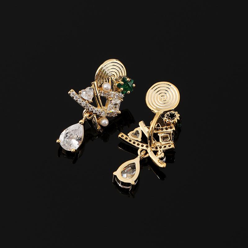 EH1492 Серьги-пусеты и серьги-подвески «Рождественская елка» из циркона с дизайном «Капля воды» и «Москитная спираль» (Нет пирсинга)