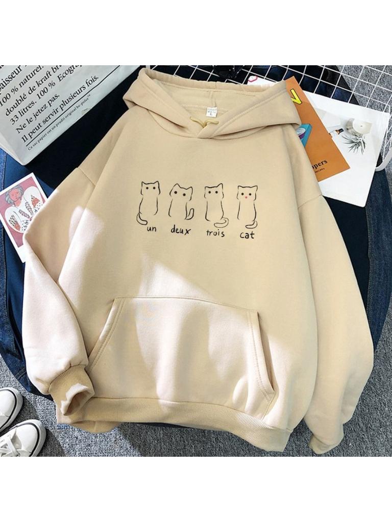 Felpe con Cappuccio Nere a Manica Lunga Donna Squalo Gatto Felpe con Cappuccio Divertenti Animali Cartoni Animati Stampa Grafica Pullover Streetwear