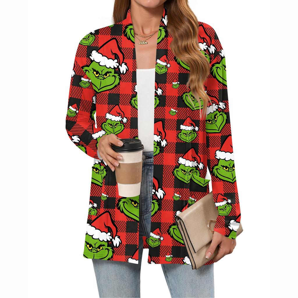 Women's Christmas Printed Lightweight Cardigan Long Sleeved Casual Loose Thin Fit With Pockets Cardigan Jacket