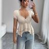 Fashion Sweet and Cool Sexy Hot Girls Pink V-neck Short-sleeved T-shirt Women's Spring and Autumn New Slim and Thin Fashion Versatile Top