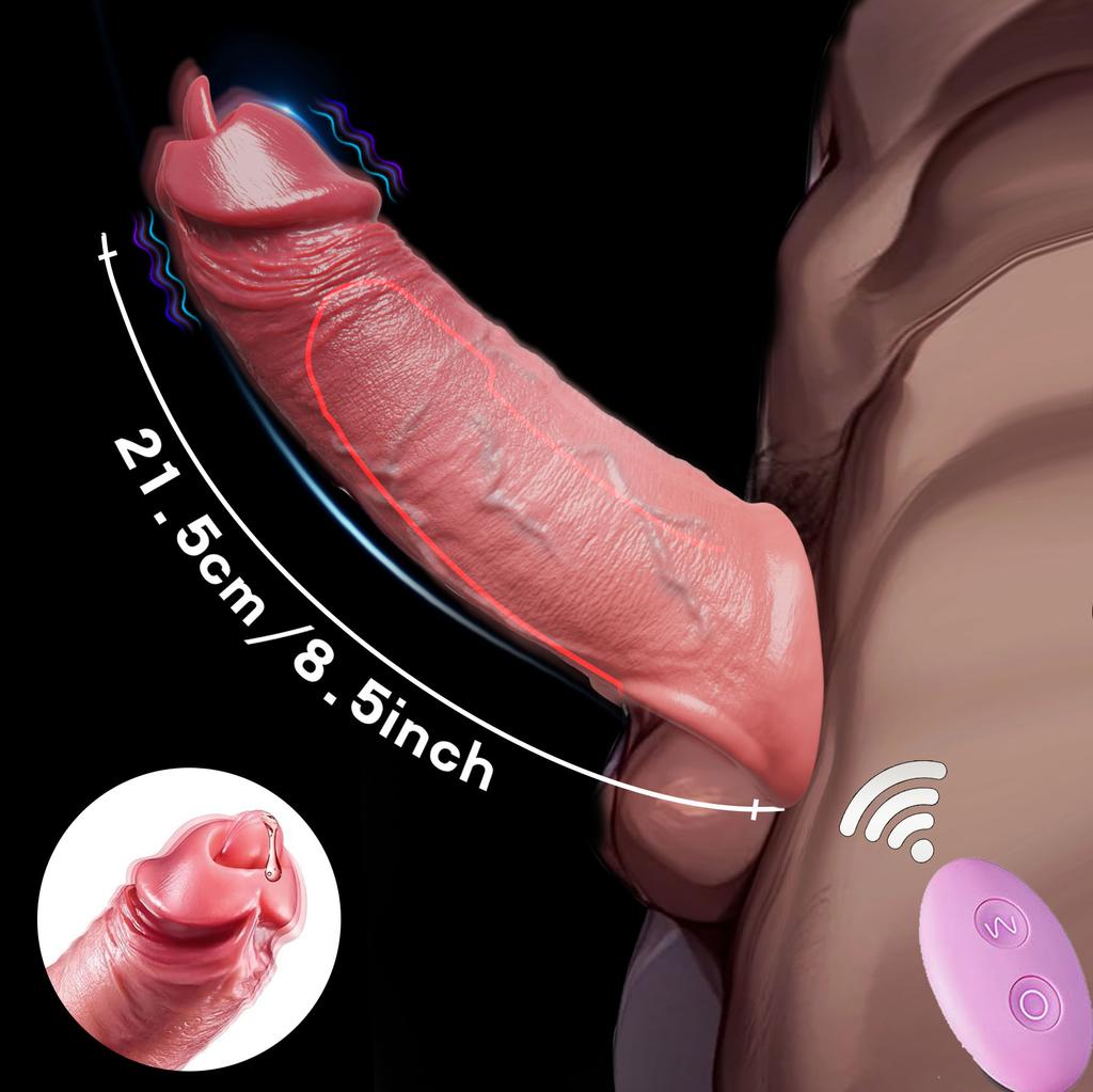 Realistisk penisforlenger for menn med 10 slikkevibrasjonsmønstre Realistisk penisforstørrelses- og fortykkelsesleketøy for voksne, mannlig vibrator