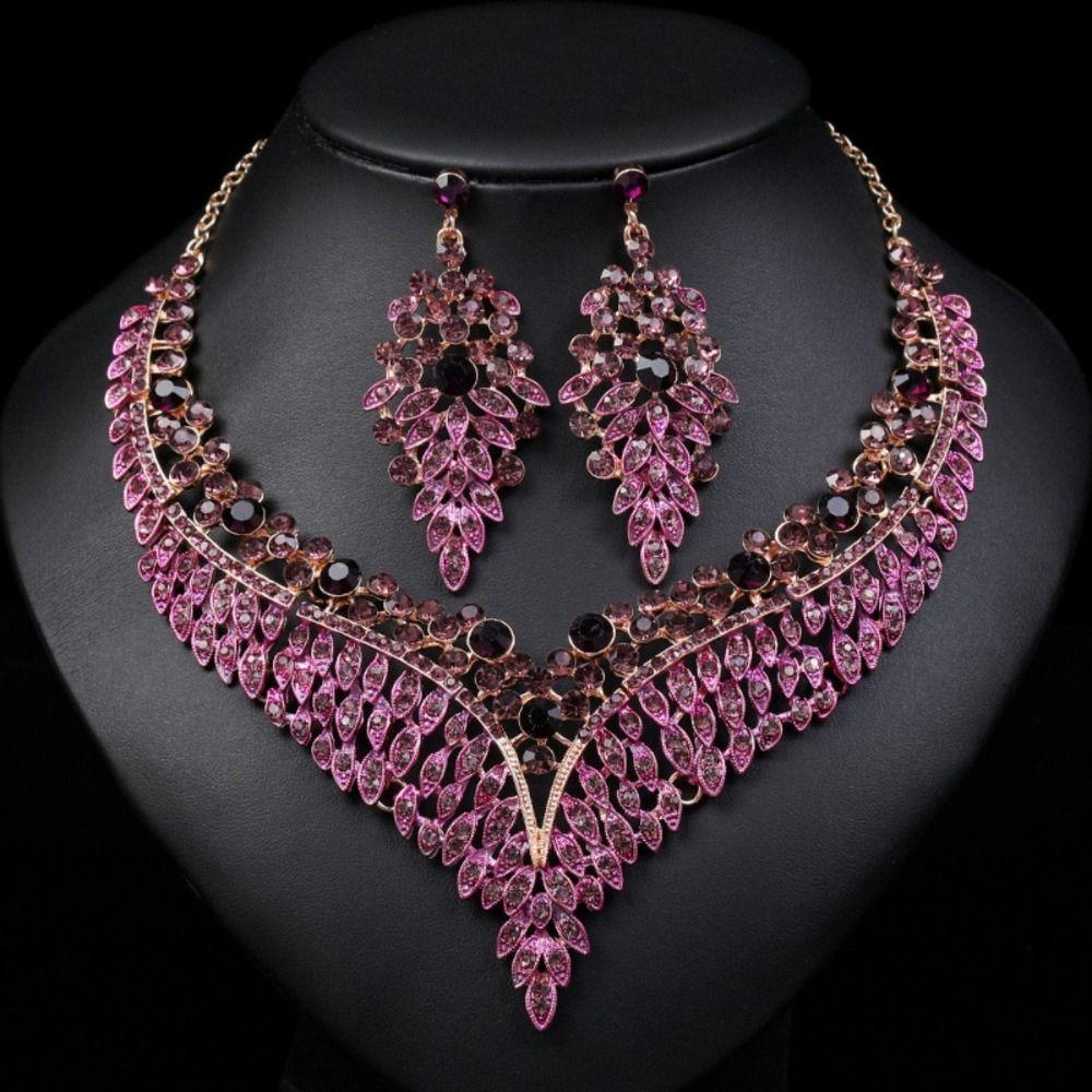 Exquisite Jewelry Set Inlay Rhinestone Clavicle Chain Elegant Necklace Earring Set  Festival Gifts