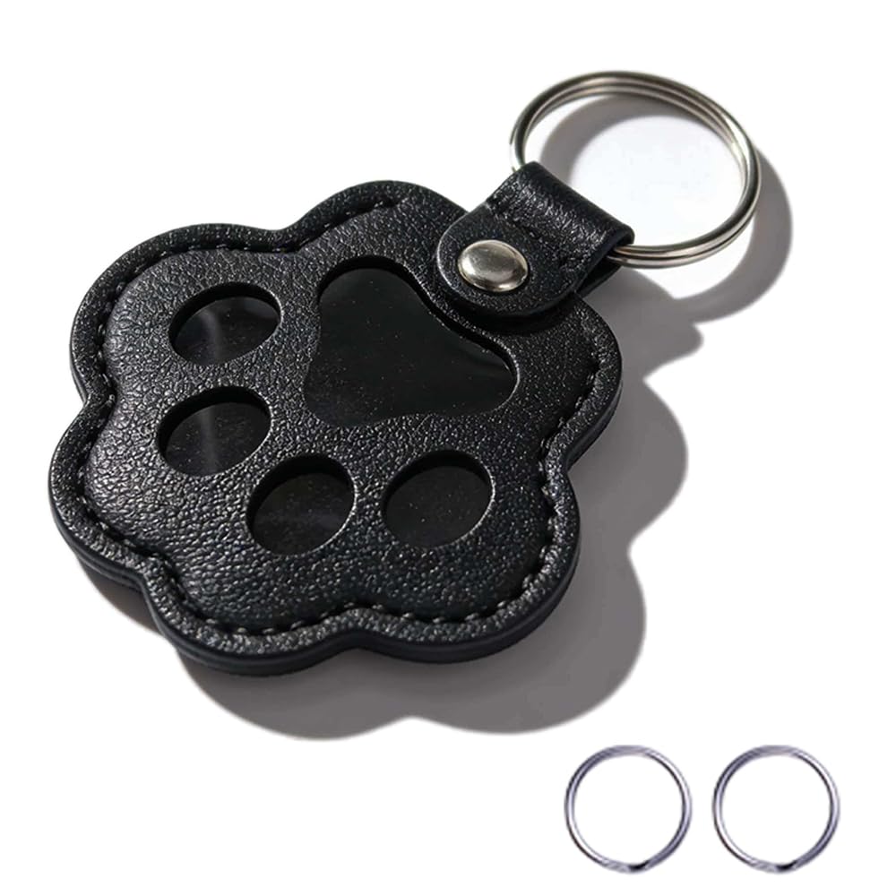 Pet Hair Memorial Case Keychain Cat Paw Shape Black 1 Piece Leather Pet Memorial Can be attached to bags and keychains Retractable Pet Supplies