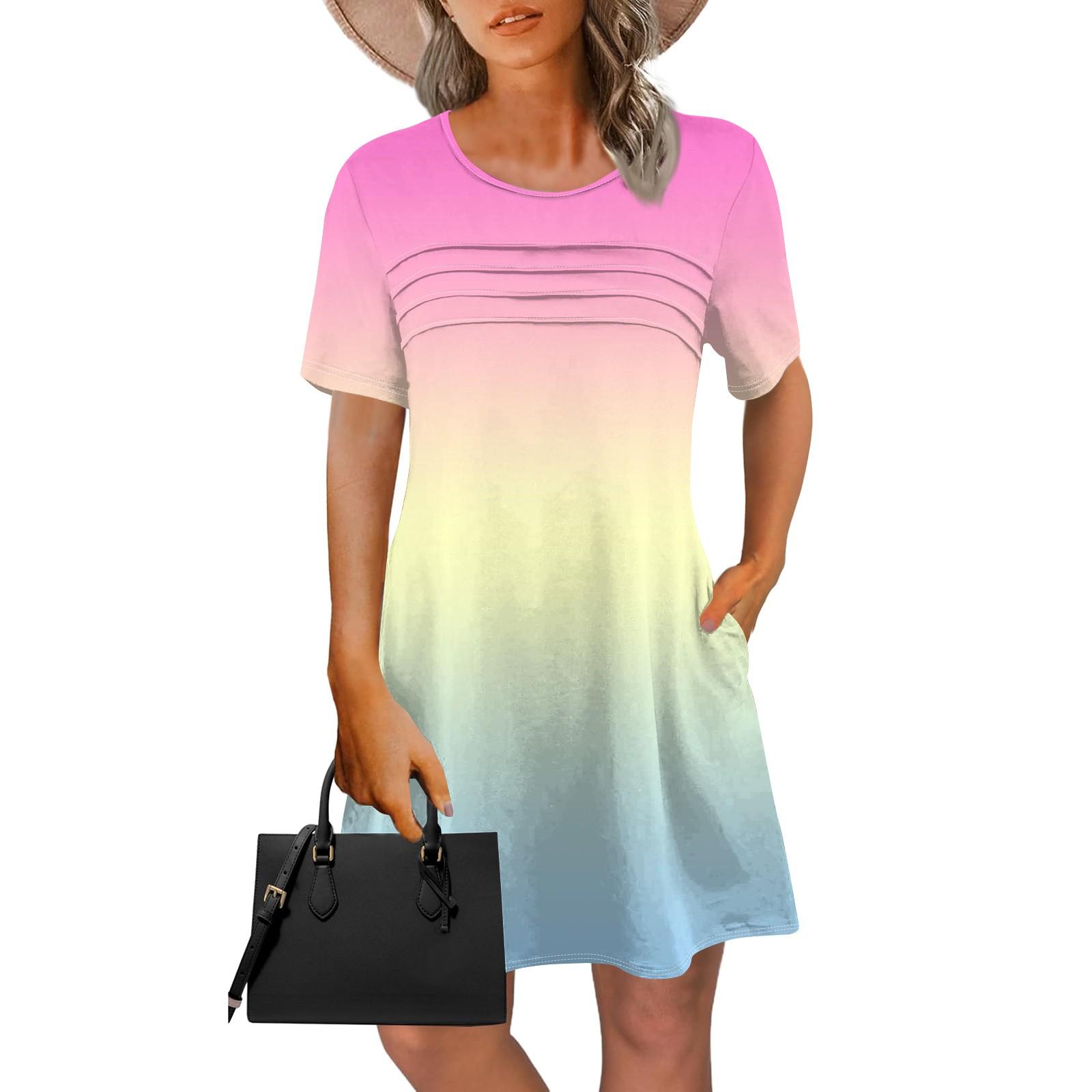 

Женское летнее платье с градиентным принтом тай-дай, повседневное платье с короткими рукавами и круглыми карманами с завязками XL жёлтый