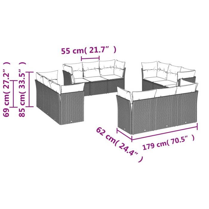 VidaXL Garden Lounge Set with Cushions 12 Pcs Beige Braided Resin 3249168