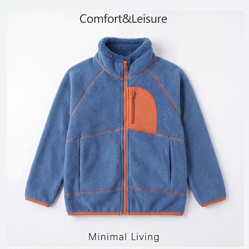 Boys Girls Color Block Fleece Jacket Kids Warm Outerwear Fall Winter