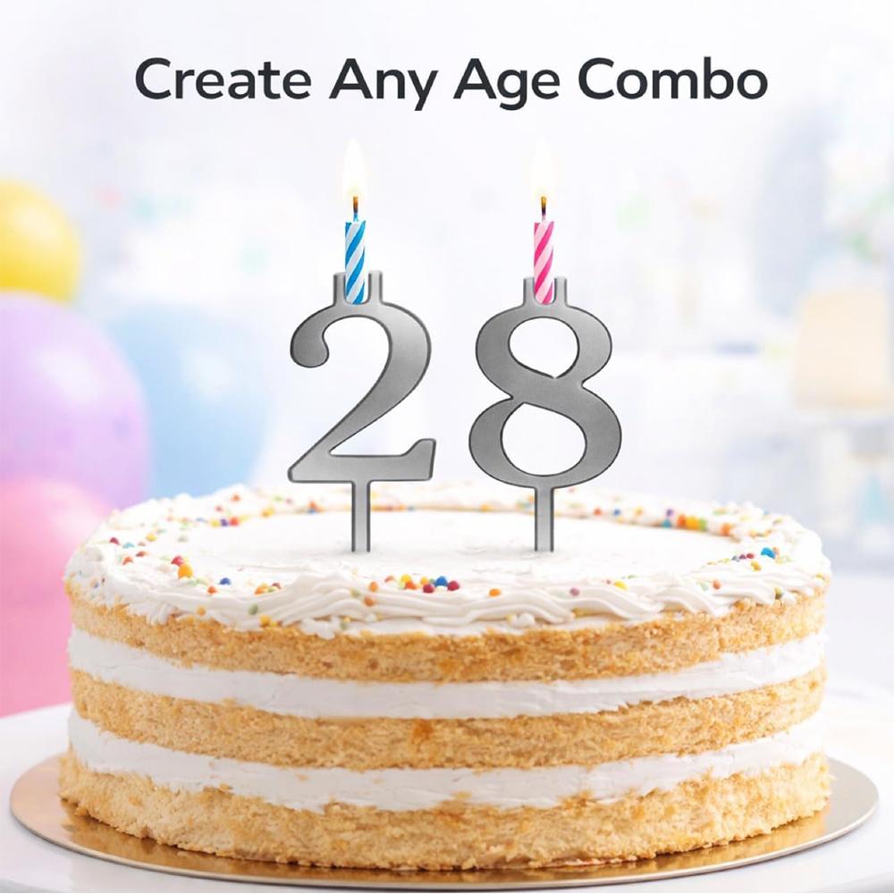 Reusable Silver Number Birthday Cake Candle Holders 2 Sets (20pcs)