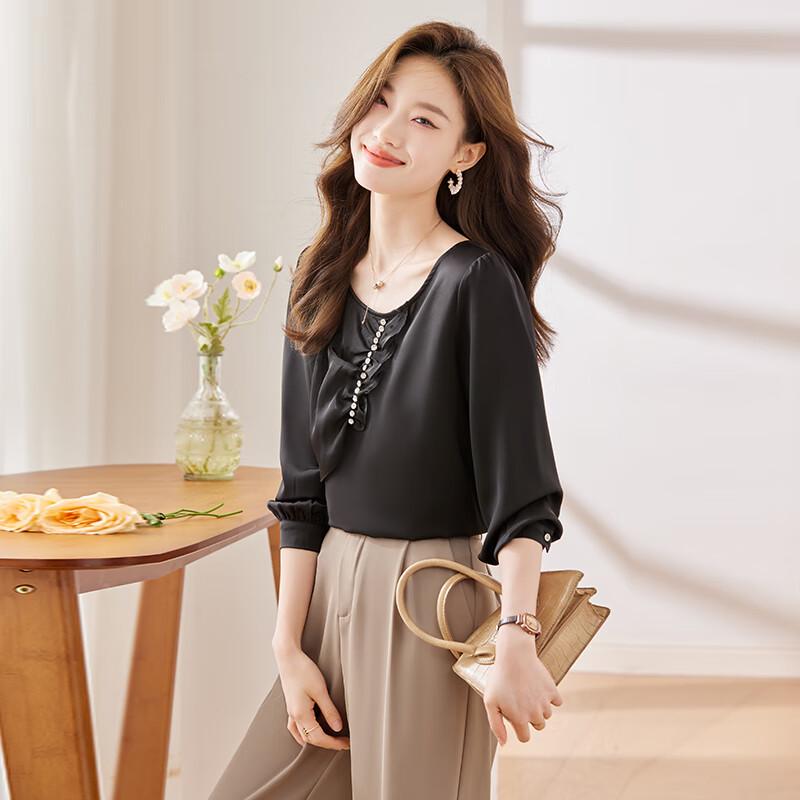 Women's French Style Beaded Long-Sleeve Blouse