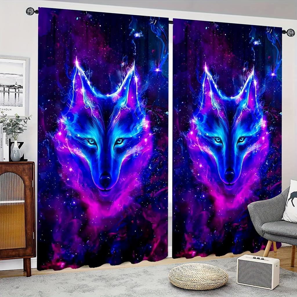 Wild Wolf Animal Round Shiny Moon Cheap Window Curtains Blinds For Living Room Kids Bedroom Bathroom Kicthen Door Home Decor2Pcs