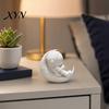 Office Desk Astronaut Figurine 3D Printed Moon Figurine, Sitting on Crescent Spaceman Ornament Statue, Desktop Decoration for Home Bookshelf Mini