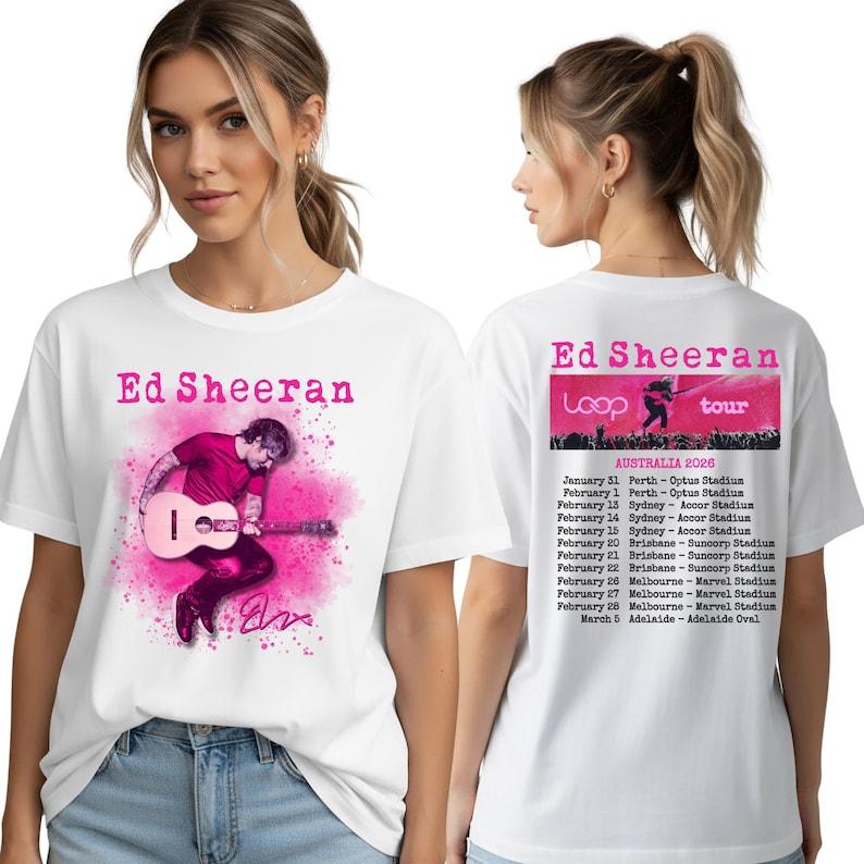 

Винтажная футболка с концерта Ed Sheeran Loop Tour для женщин и мужчин, повседневная, смешная, для подарков фанатам, футболка с изображением певца, Австралийский тур 2026 S