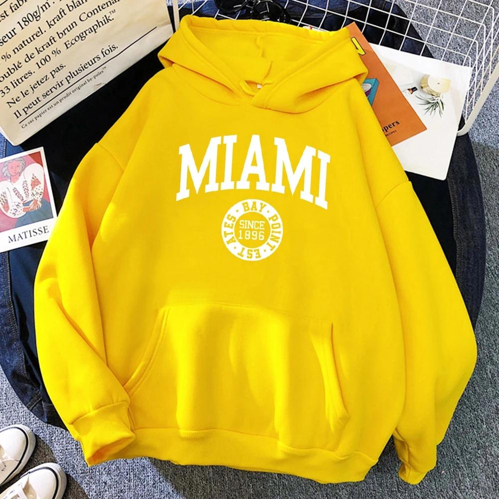 Miami Since 1896 Letter Printing Hoodies Women All-Match Fashion Hoody Hip Hop Fleece Streetwear Crewneck Multicolor Womenswear