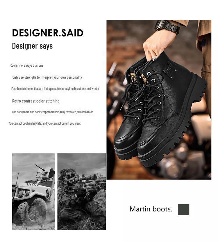 Herre Svarte Høye Motorsykkelstøvler i Skinn - Vanntette, Britisk Stil, Perfekte for Høstarbeidsklær