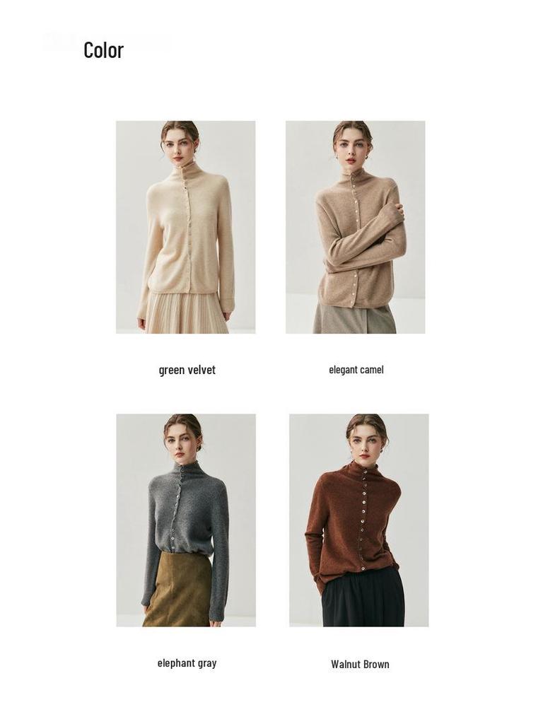 Damen Kaschmir Pullover mit gerolltem Rand, halbem Stehkragen - Minimalistisch, Lockerer Schnitt, Figurschmeichelnder Langarm.